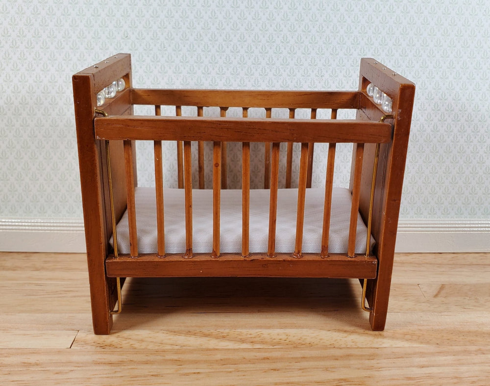 Dollhouse Crib Wood Drop Side Walnut Finish 1:12 Scale Miniature Nursery - Miniature Crush