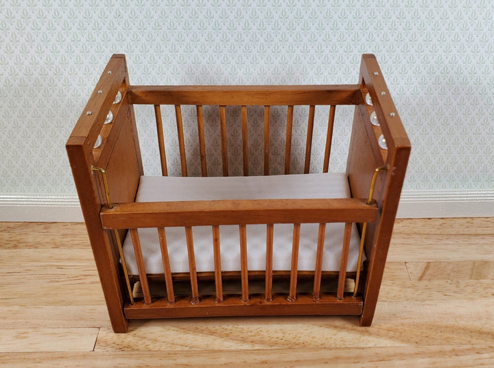 Dollhouse Crib Wood Drop Side Walnut Finish 1:12 Scale Miniature Nursery - Miniature Crush