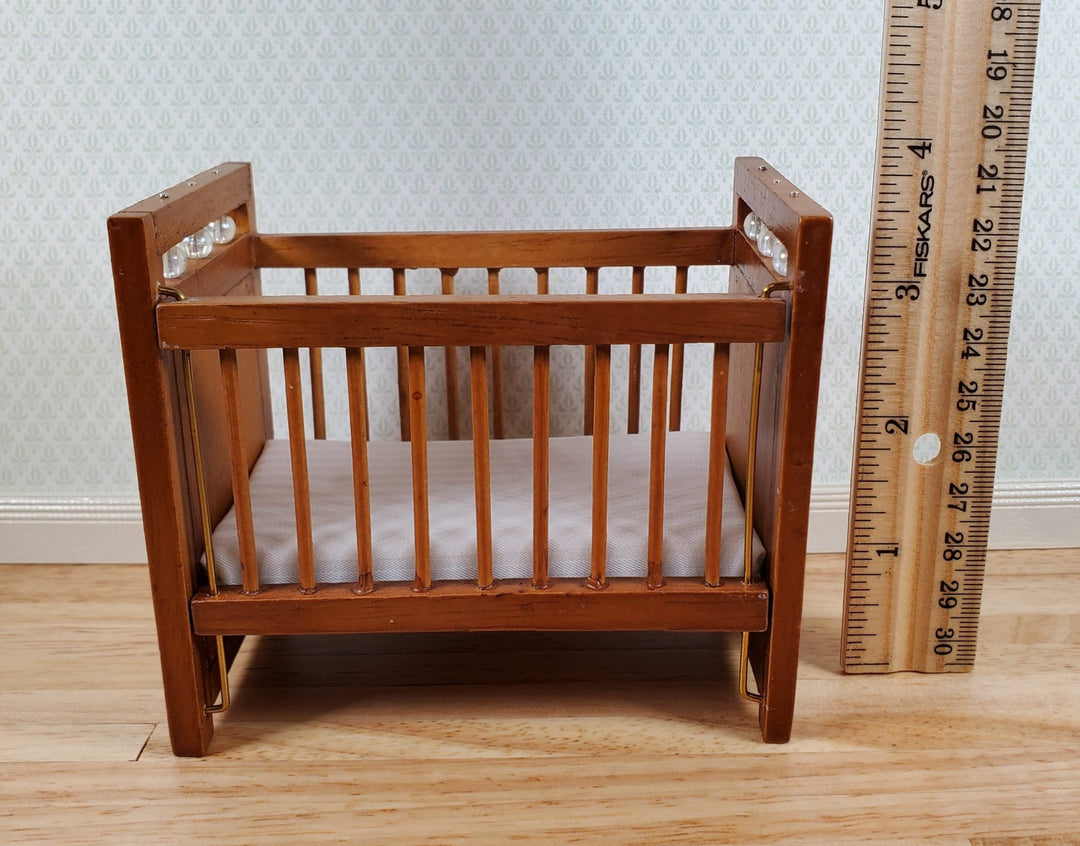 Dollhouse Crib Wood Drop Side Walnut Finish 1:12 Scale Miniature Nursery - Miniature Crush