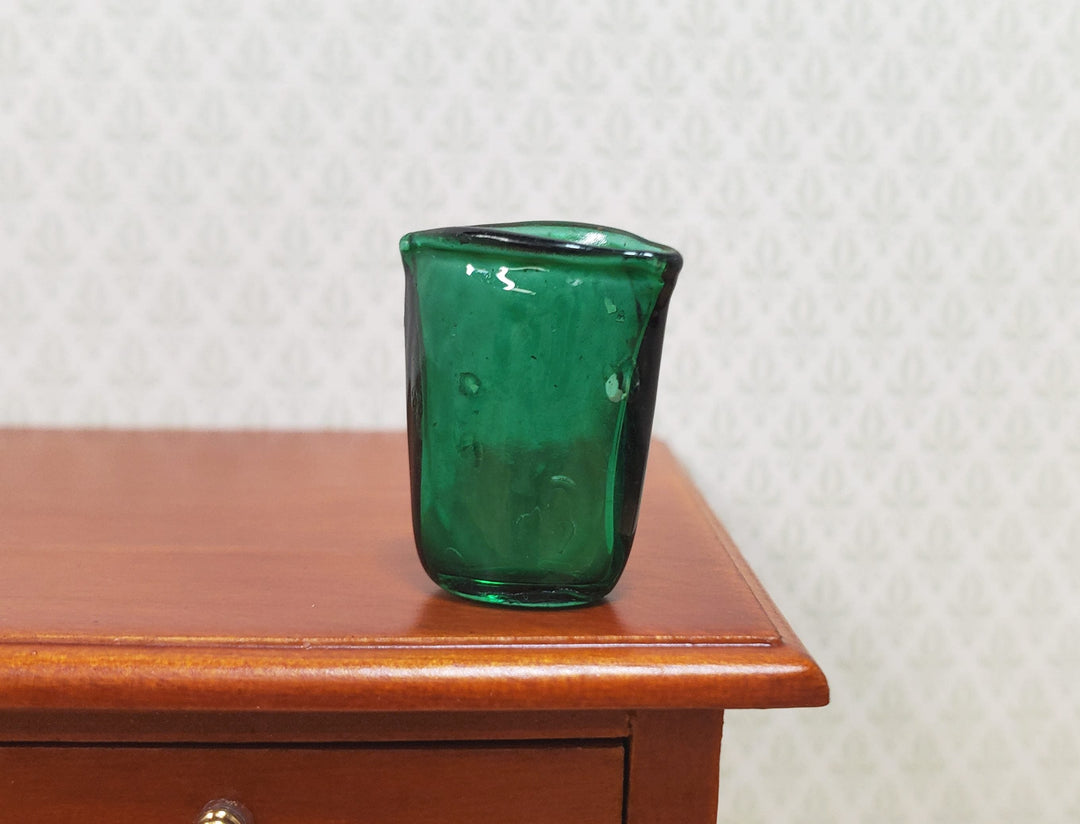 Dollhouse Crimped Narrow Vase Green Glass 1:12 Scale Miniature - MiniatureCrush