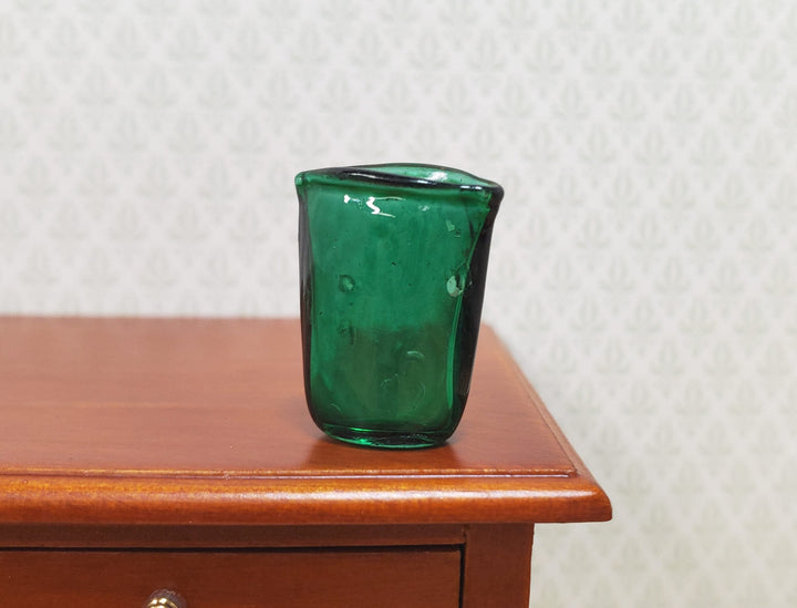 Dollhouse Crimped Narrow Vase Green Glass 1:12 Scale Miniature - MiniatureCrush
