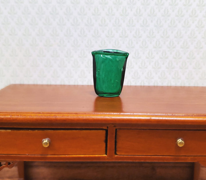 Dollhouse Crimped Narrow Vase Green Glass 1:12 Scale Miniature - MiniatureCrush