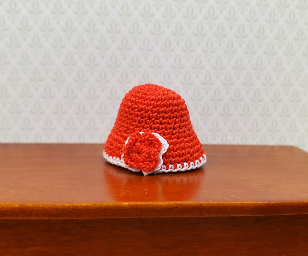 Dollhouse Crocheted Hat Red and White Wearable 1:12 Scale Miniature - MiniatureCrush