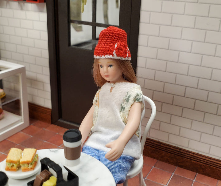 Dollhouse Crocheted Hat Red and White Wearable 1:12 Scale Miniature - MiniatureCrush