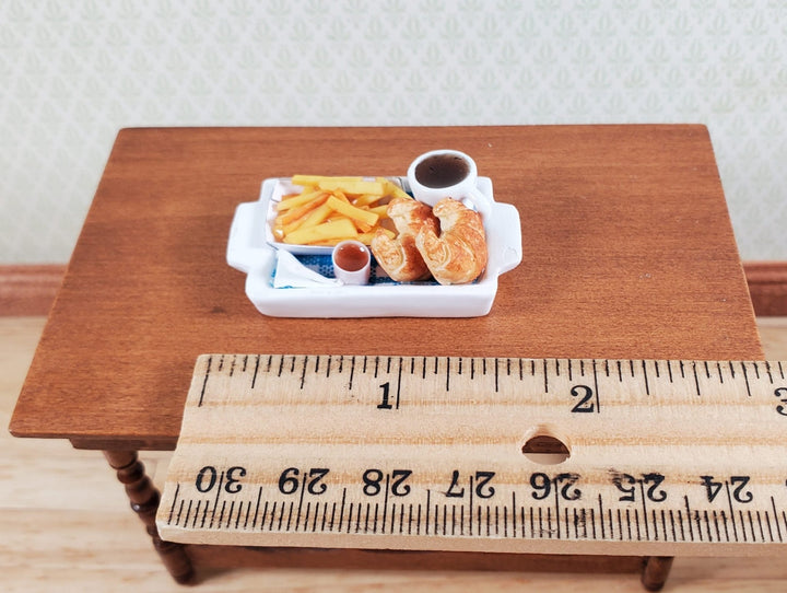 Dollhouse Croissant & Potatoes Coffee Sauce on Tray 1:12 Scale Miniature Food - MiniatureCrush