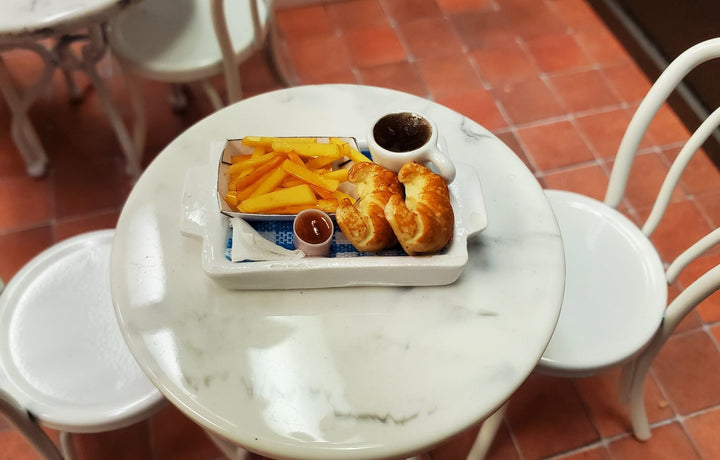 Dollhouse Croissant & Potatoes Coffee Sauce on Tray 1:12 Scale Miniature Food - MiniatureCrush