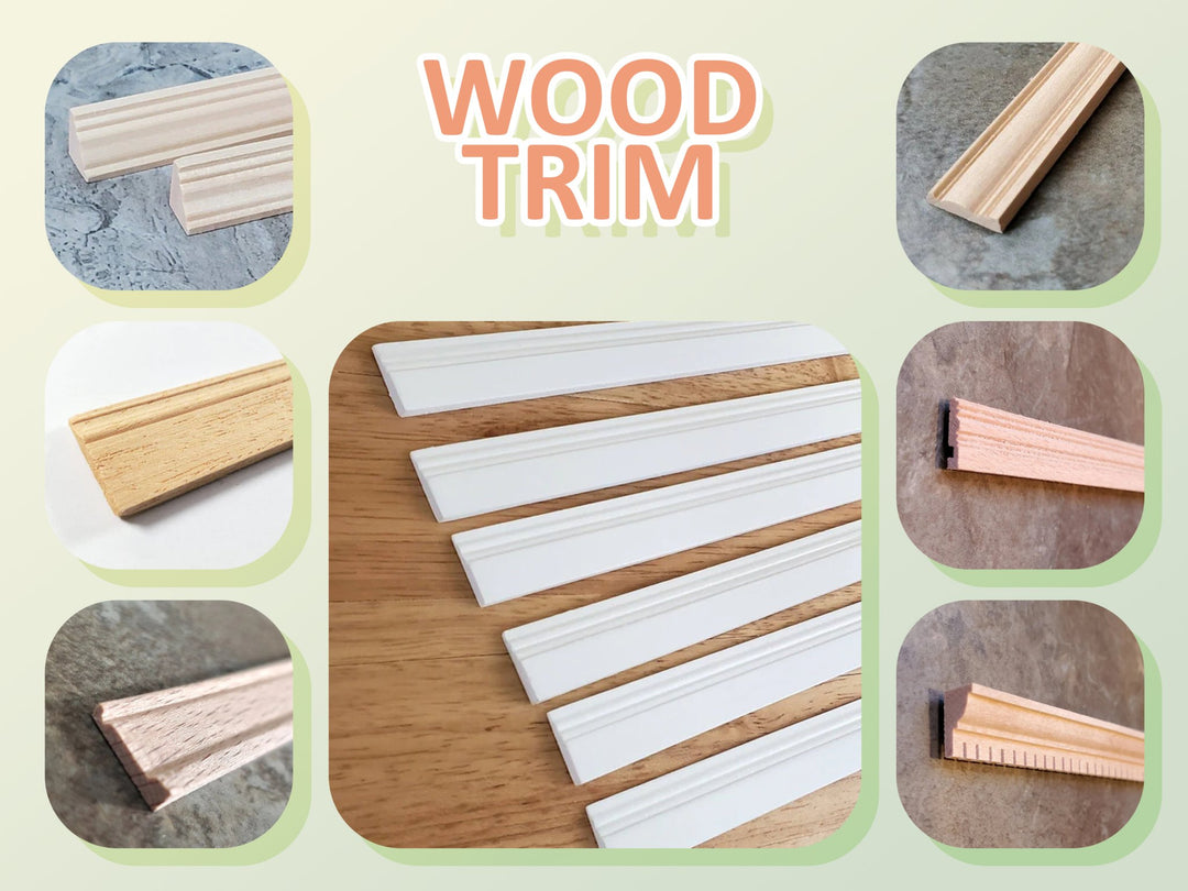 Dollhouse Crown Molding Ceiling Trim 3/8" tall x 18" long 1:12 Scale Unpainted - Miniature Crush