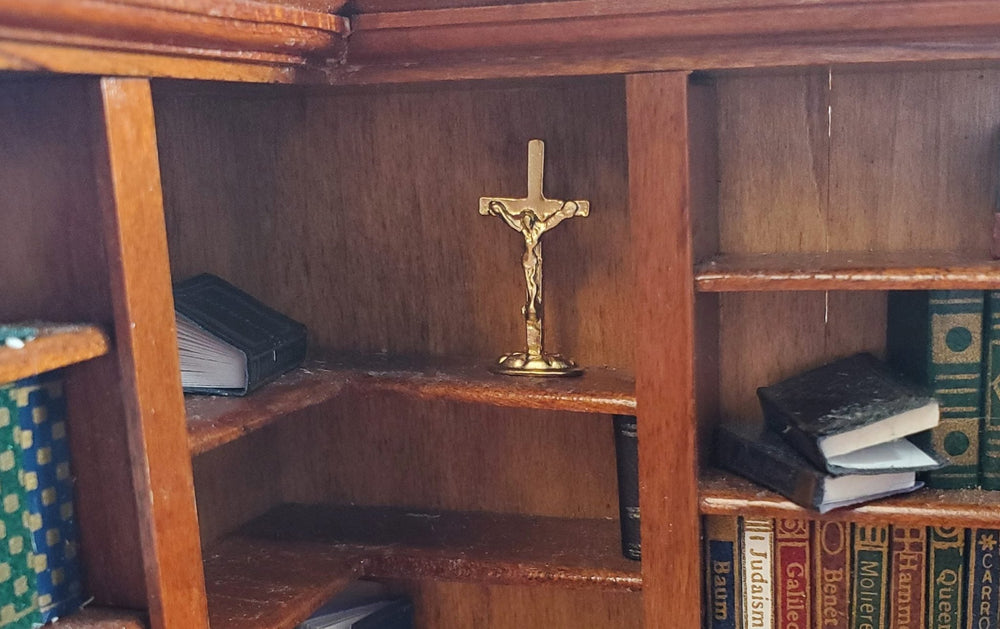 Dollhouse Crucifixion Cross Gold Religious 1:12 Scale Painted Metal - MiniatureCrush