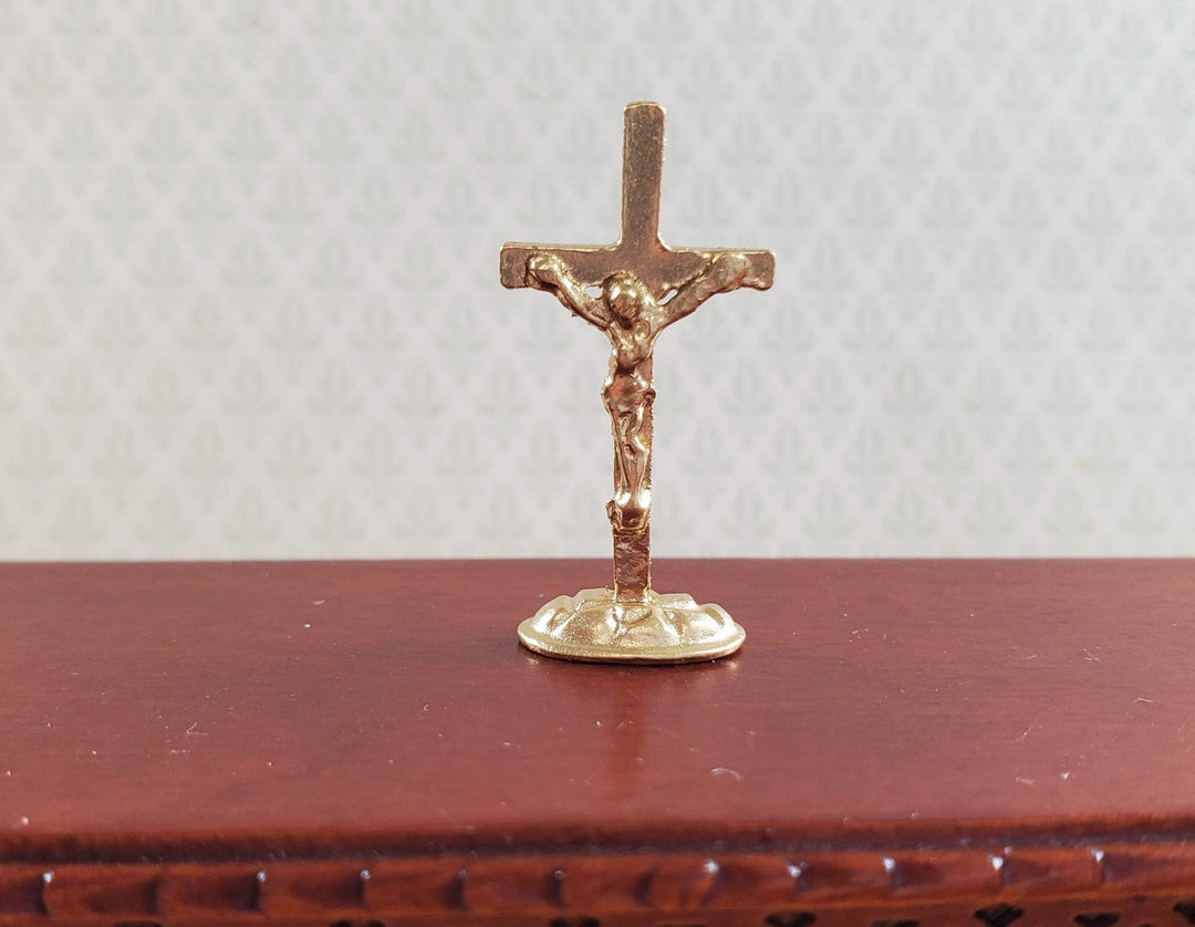 Dollhouse Crucifixion Cross Gold Religious 1:12 Scale Painted Metal - MiniatureCrush