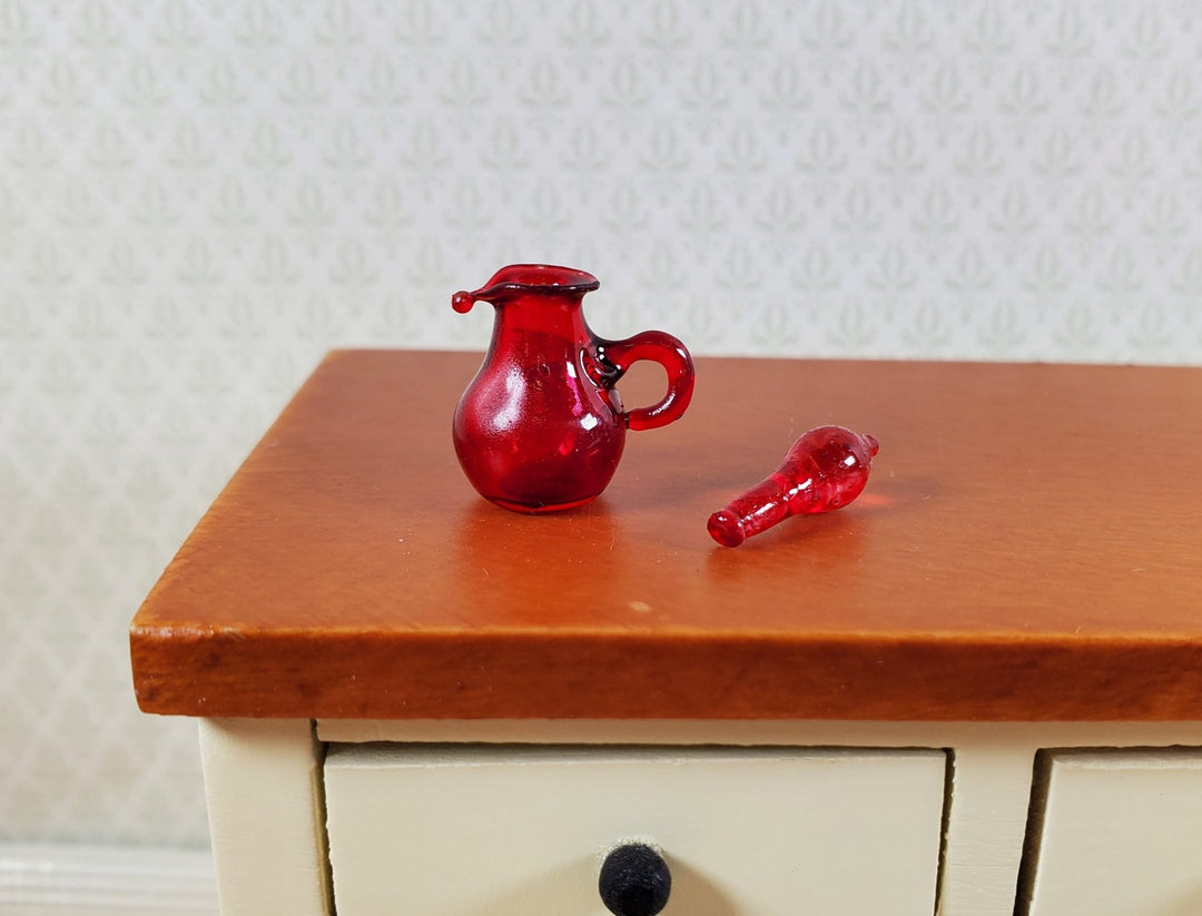 Dollhouse Cruet Cranberry Red Glass with Stopper 1:12 Scale Miniature - MiniatureCrush