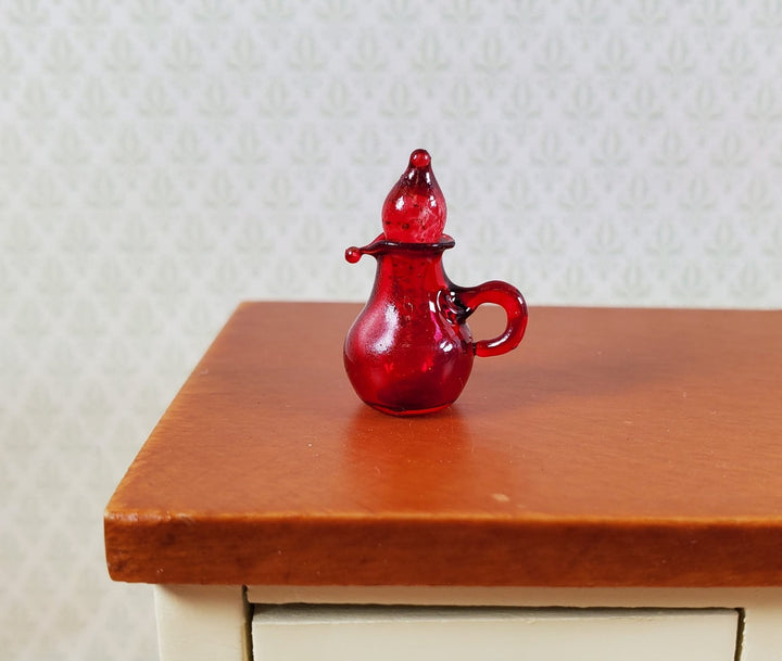 Dollhouse Cruet Cranberry Red Glass with Stopper 1:12 Scale Miniature - MiniatureCrush