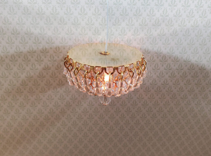 Dollhouse Crystal Ceiling Light Flush Mount Low Profile 12 Volt 1:12 Scale - MiniatureCrush
