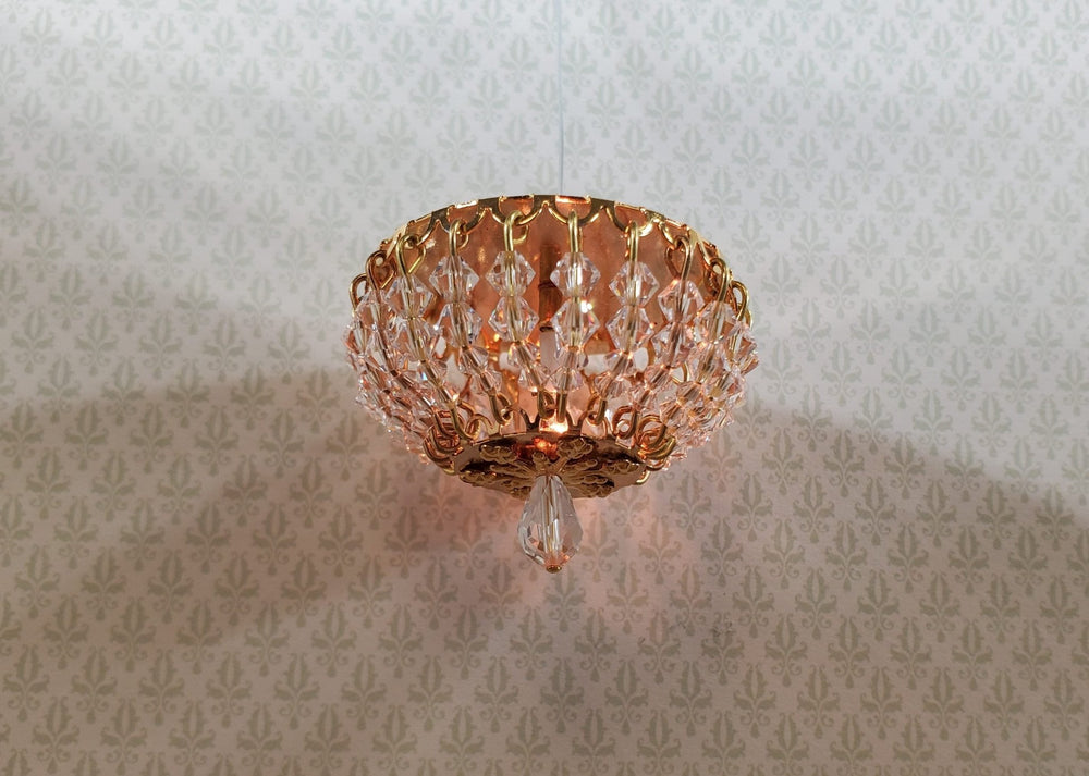 Dollhouse Crystal Ceiling Light Flush Mount Low Profile 12 Volt 1:12 Scale - MiniatureCrush