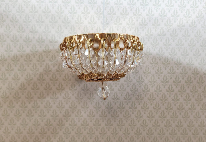 Dollhouse Crystal Ceiling Light Flush Mount Low Profile 12 Volt 1:12 Scale - MiniatureCrush