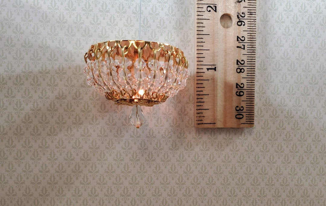 Dollhouse Crystal Ceiling Light Flush Mount Low Profile 12 Volt 1:12 Scale - MiniatureCrush