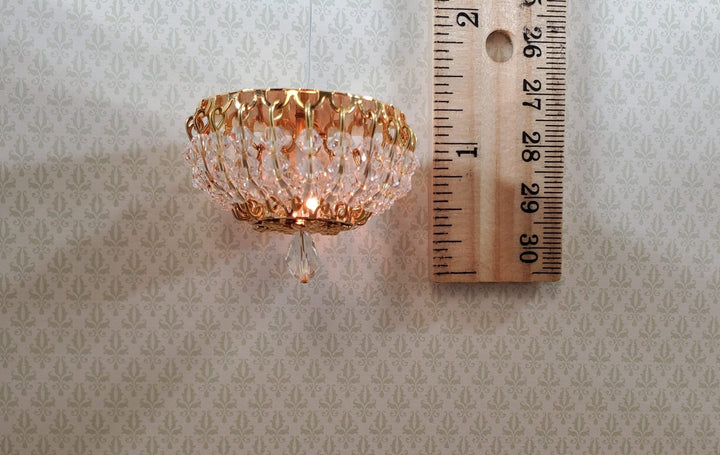 Dollhouse Crystal Ceiling Light Flush Mount Low Profile 12 Volt 1:12 Scale - MiniatureCrush