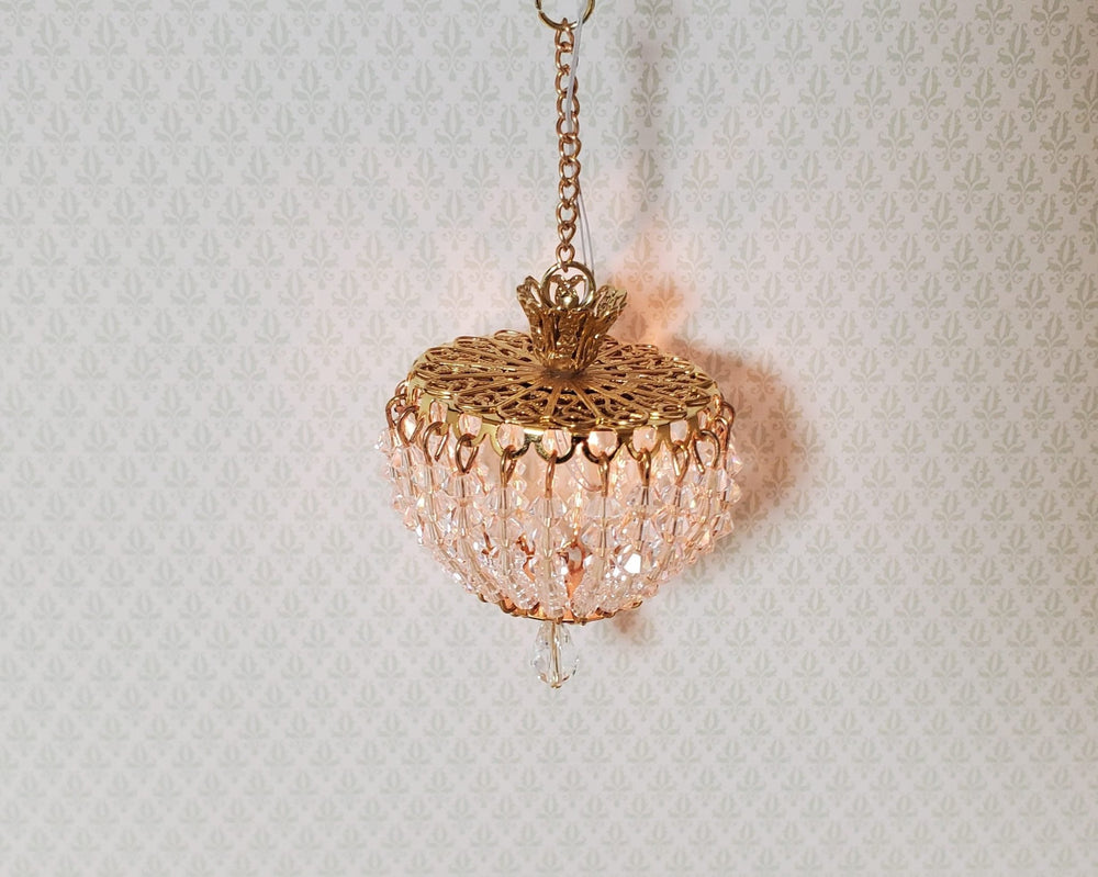 Dollhouse Crystal Ceiling Light Large Real Glass 12 Volt 1:12 Scale Miniature - MiniatureCrush