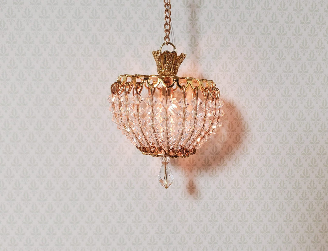 Dollhouse Crystal Ceiling Light Large Real Glass 12 Volt 1:12 Scale Miniature - MiniatureCrush