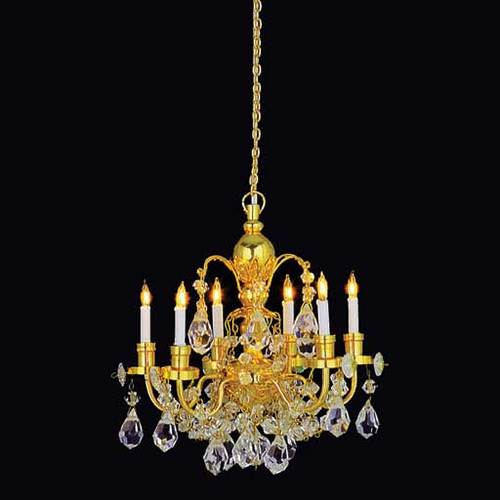 Dollhouse Crystal Chandelier 6 Arm Brass 12 Volt with Plug 1:12 Scale HW2816 - MiniatureCrush
