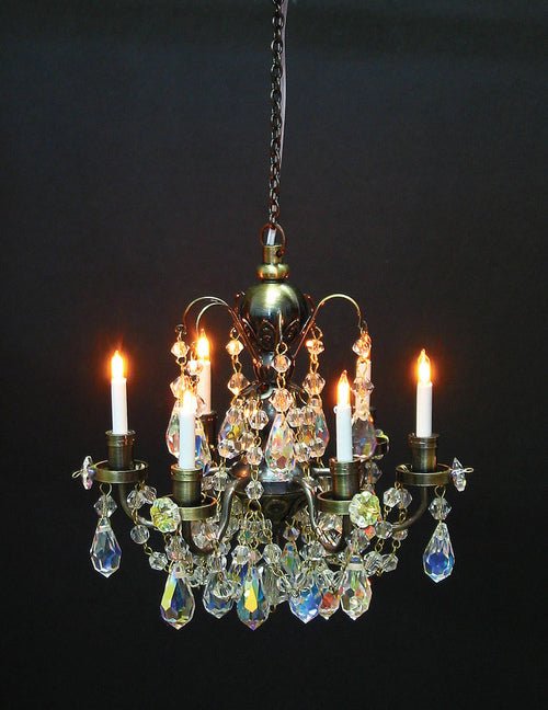 Dollhouse Crystal Chandelier 6 Arm Bronze 12 Volt with Plug 1:12 Scale HW2812 - MiniatureCrush