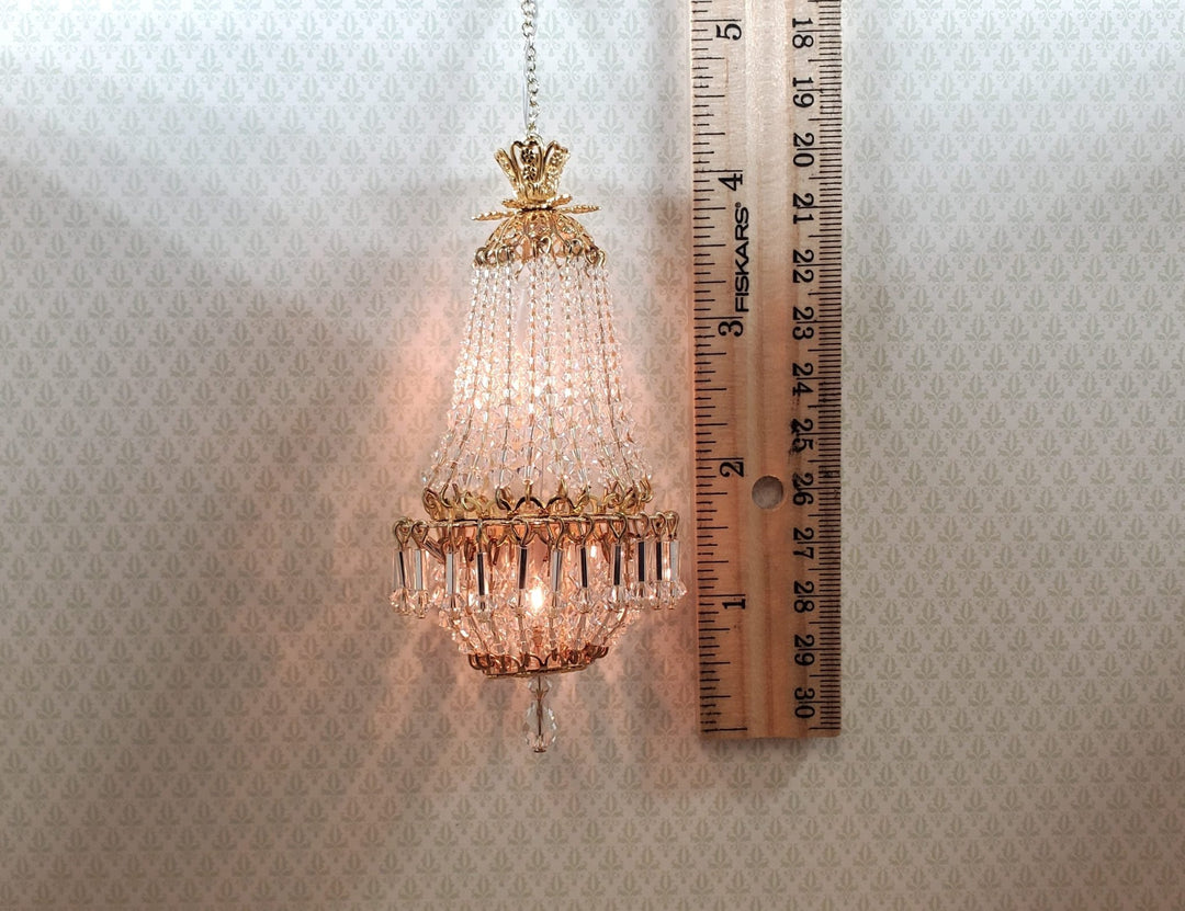 Dollhouse Crystal Chandelier "Chloe Deluxe II" Real Glass 12 Volt 1:12 Scale - MiniatureCrush