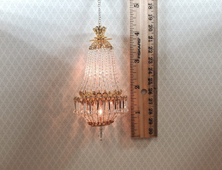 Dollhouse Crystal Chandelier "Chloe Deluxe II" Real Glass 12 Volt 1:12 Scale - MiniatureCrush