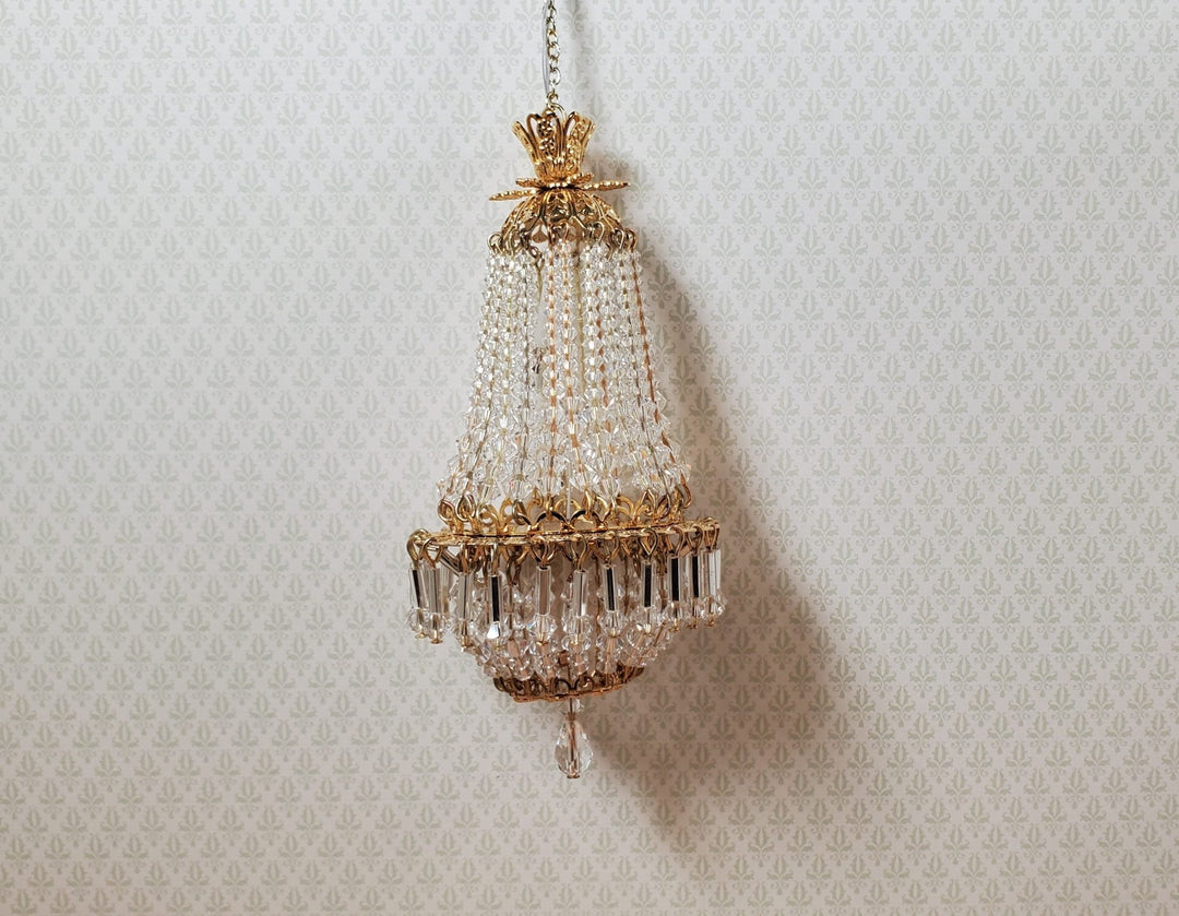 Dollhouse Crystal Chandelier "Chloe Deluxe II" Real Glass 12 Volt 1:12 Scale - MiniatureCrush