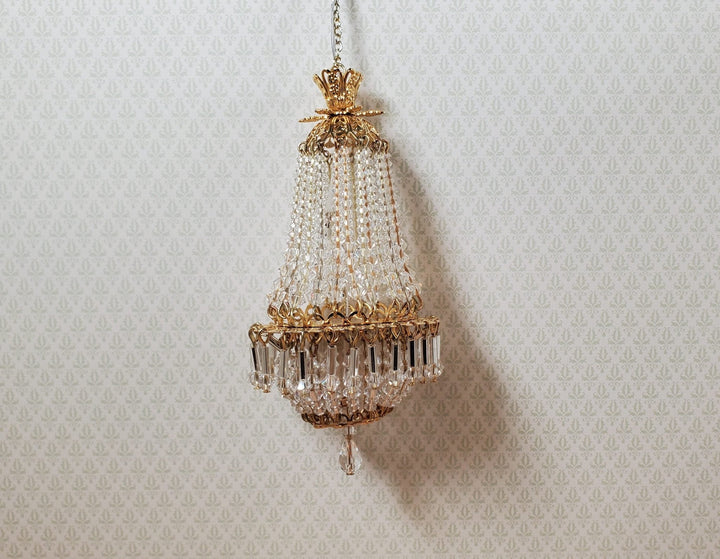 Dollhouse Crystal Chandelier "Chloe Deluxe II" Real Glass 12 Volt 1:12 Scale - MiniatureCrush
