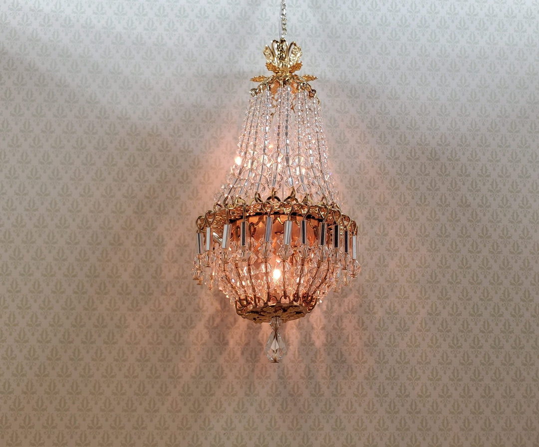 Dollhouse Crystal Chandelier "Chloe Deluxe II" Real Glass 12 Volt 1:12 Scale - MiniatureCrush