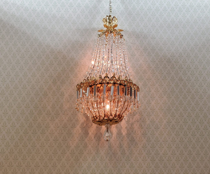 Dollhouse Crystal Chandelier "Chloe Deluxe II" Real Glass 12 Volt 1:12 Scale - MiniatureCrush