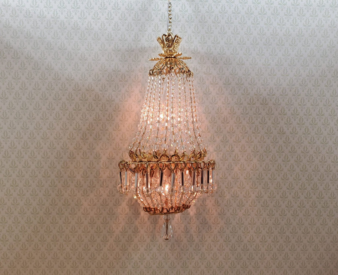 Dollhouse Crystal Chandelier "Chloe Deluxe II" Real Glass 12 Volt 1:12 Scale - MiniatureCrush