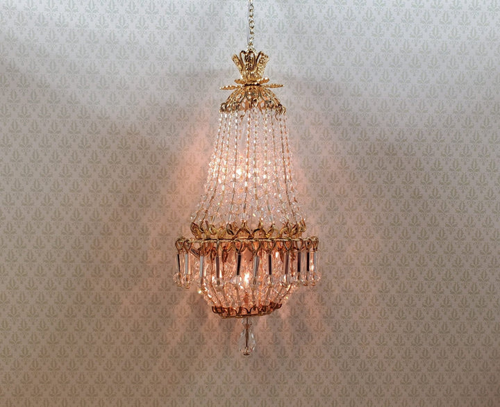 Dollhouse Crystal Chandelier "Chloe Deluxe II" Real Glass 12 Volt 1:12 Scale - MiniatureCrush