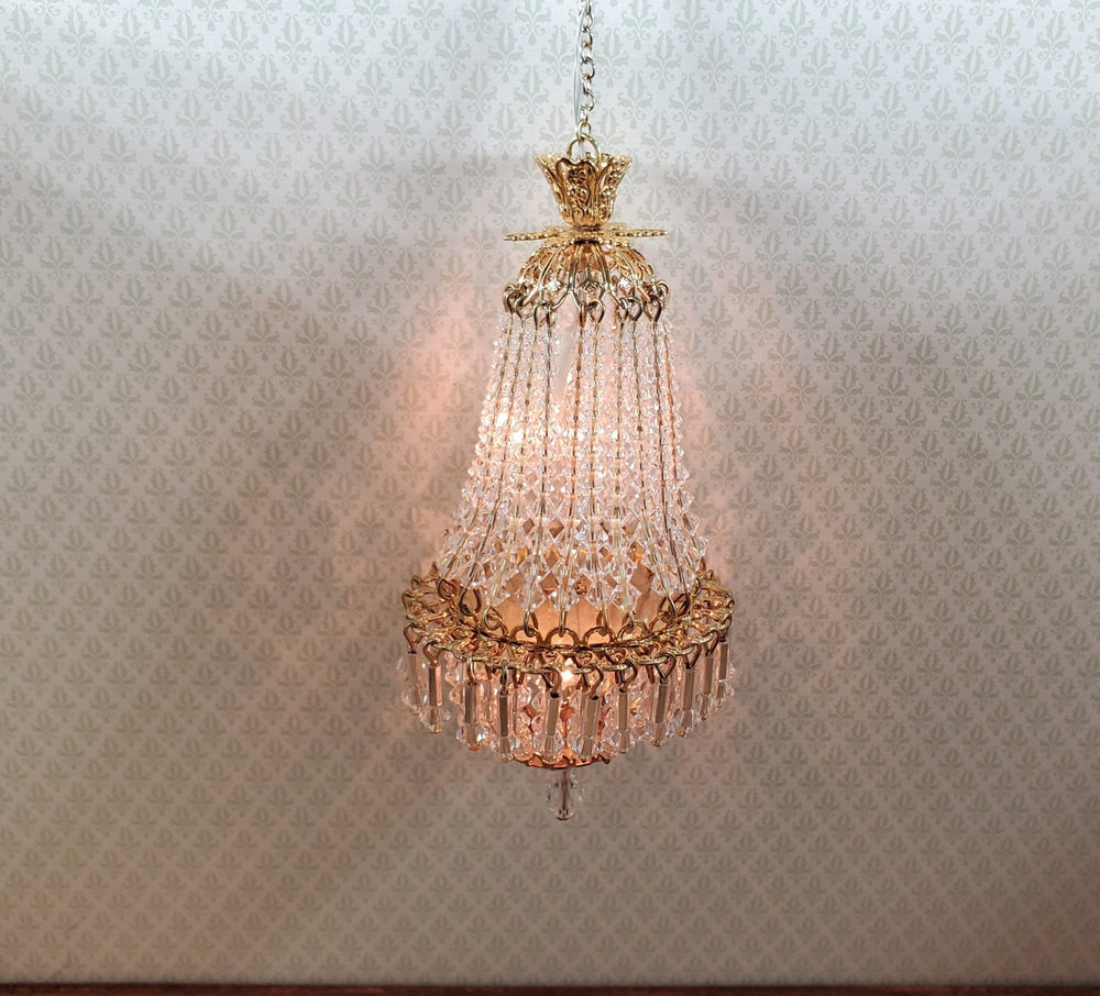 Dollhouse Crystal Chandelier "Chloe Deluxe II" Real Glass 12 Volt 1:12 Scale - MiniatureCrush