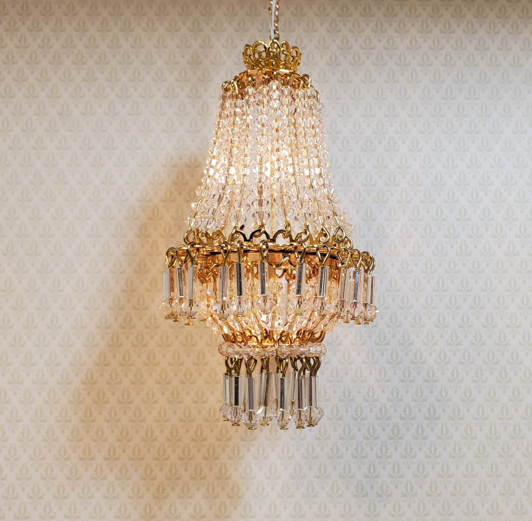 Dollhouse Crystal Chandelier "Chloe Deluxe" Real Glass 12 Volt 1:12 Scale - MiniatureCrush