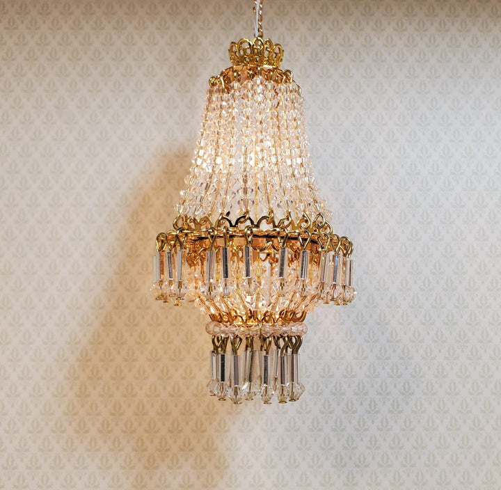 Dollhouse Crystal Chandelier "Chloe Deluxe" Real Glass 12 Volt 1:12 Scale - MiniatureCrush