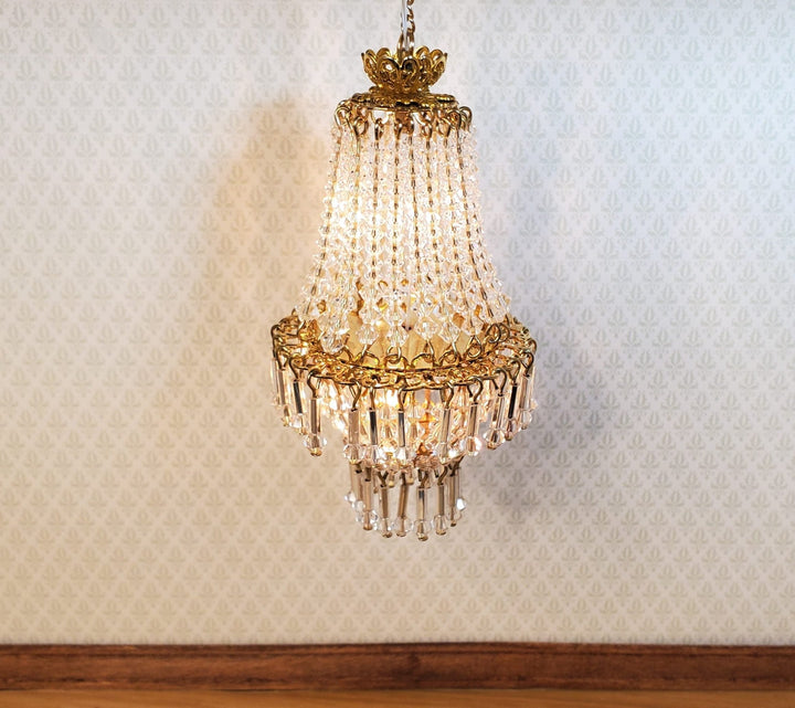 Dollhouse Crystal Chandelier "Chloe Deluxe" Real Glass 12 Volt 1:12 Scale - MiniatureCrush