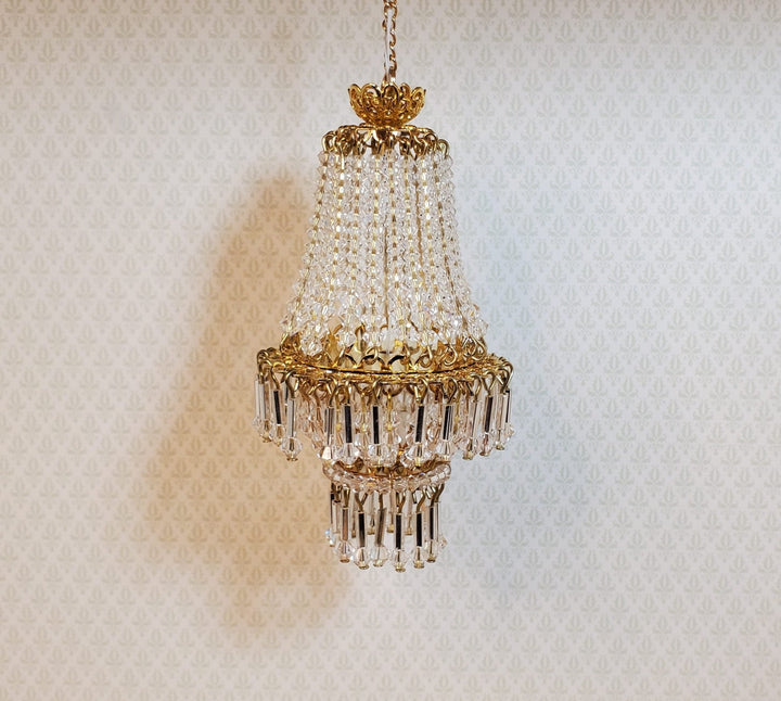 Dollhouse Crystal Chandelier "Chloe Deluxe" Real Glass 12 Volt 1:12 Scale - MiniatureCrush