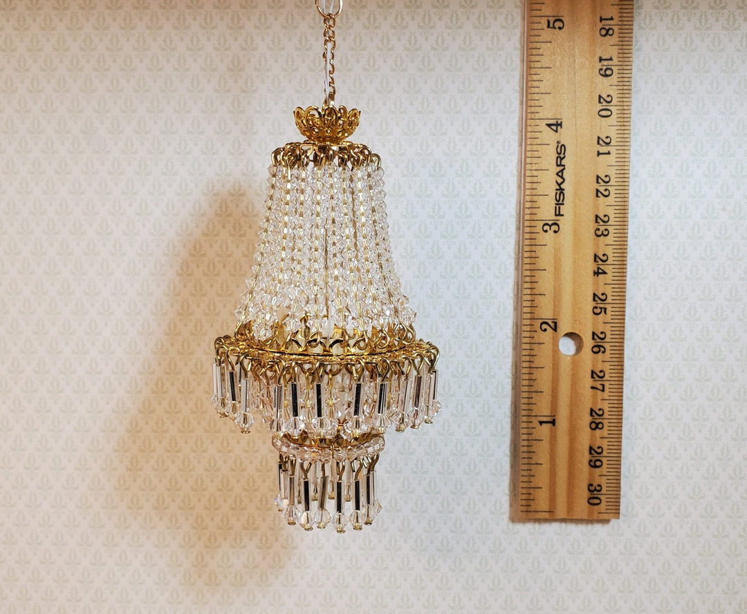 Dollhouse Crystal Chandelier "Chloe Deluxe" Real Glass 12 Volt 1:12 Scale - MiniatureCrush