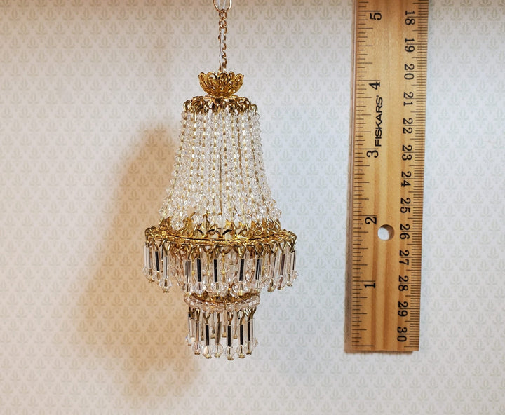 Dollhouse Crystal Chandelier "Chloe Deluxe" Real Glass 12 Volt 1:12 Scale - MiniatureCrush