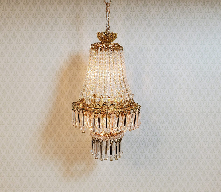 Dollhouse Crystal Chandelier "Chloe Deluxe" Real Glass 12 Volt 1:12 Scale - MiniatureCrush