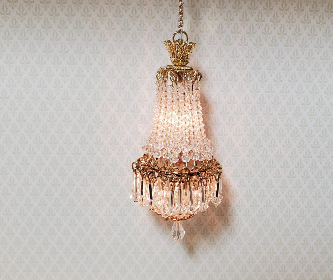 Dollhouse Crystal Chandelier "Chloe Petite" Real Glass 12 Volt 1:12 Scale - MiniatureCrush