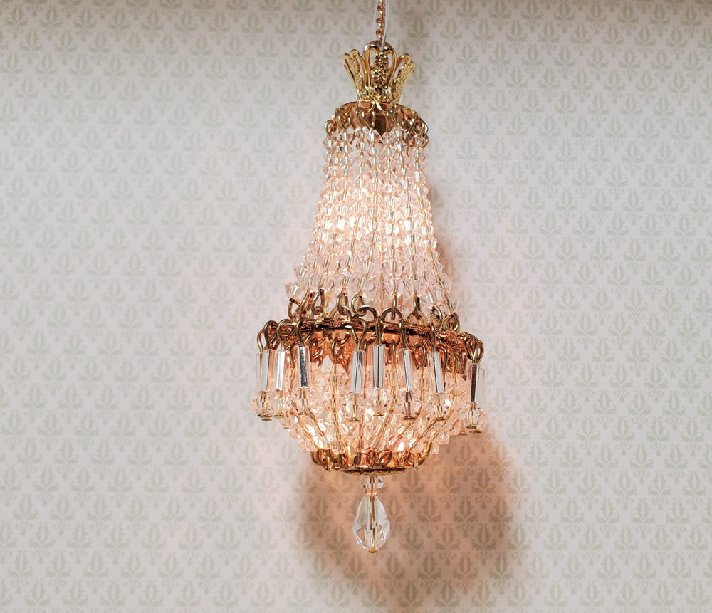 Dollhouse Crystal Chandelier "Chloe Petite" Real Glass 12 Volt 1:12 Scale - MiniatureCrush