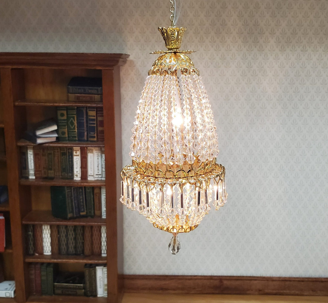 Dollhouse Crystal Chandelier "Daphne Deluxe II" Real Glass 12 Volt 1:12 Scale - MiniatureCrush