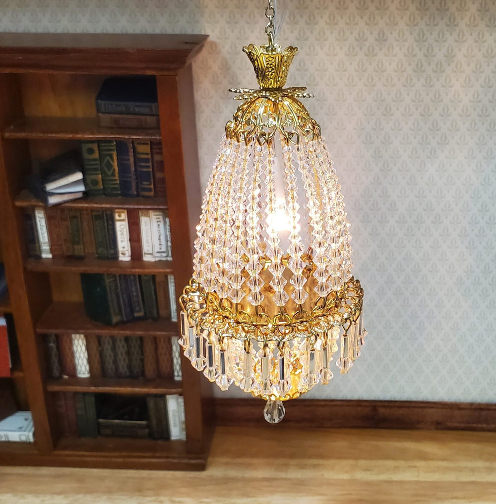 Dollhouse Crystal Chandelier "Daphne Deluxe II" Real Glass 12 Volt 1:12 Scale - MiniatureCrush