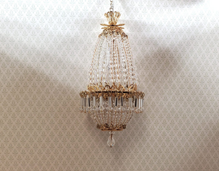 Dollhouse Crystal Chandelier "Daphne Deluxe" Real Glass 12 Volt 1:12 Scale - MiniatureCrush