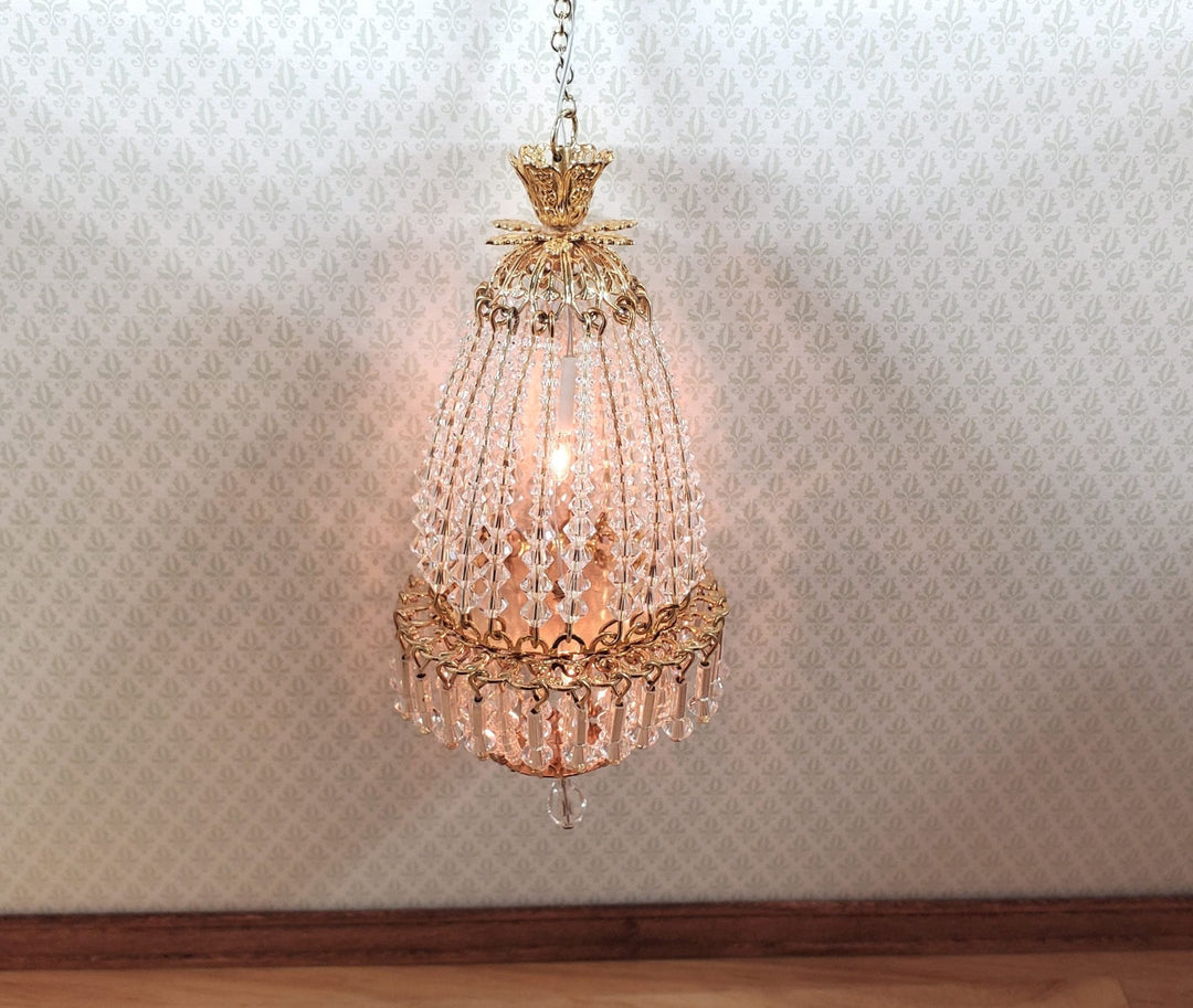 Dollhouse Crystal Chandelier "Daphne Deluxe" Real Glass 12 Volt 1:12 Scale - MiniatureCrush