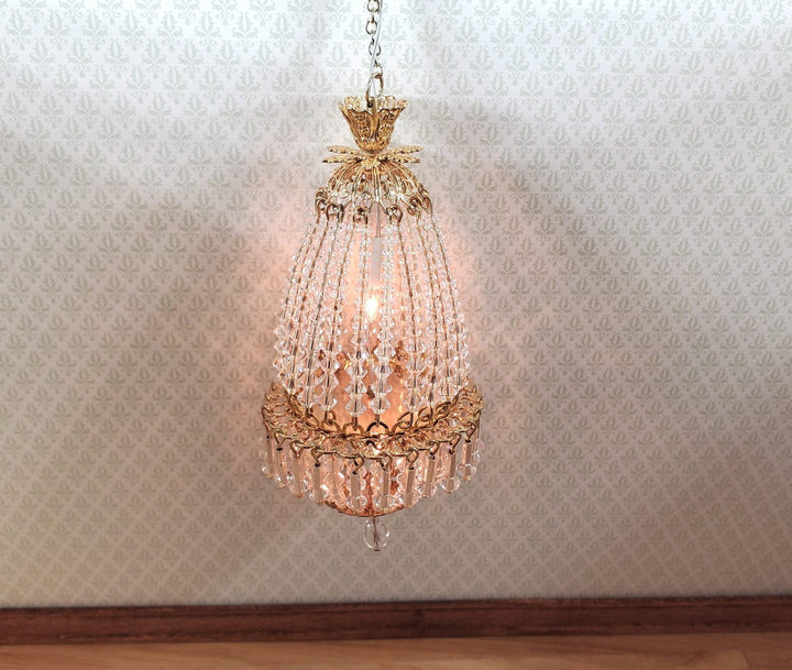 Dollhouse Crystal Chandelier "Daphne Deluxe" Real Glass 12 Volt 1:12 Scale - MiniatureCrush