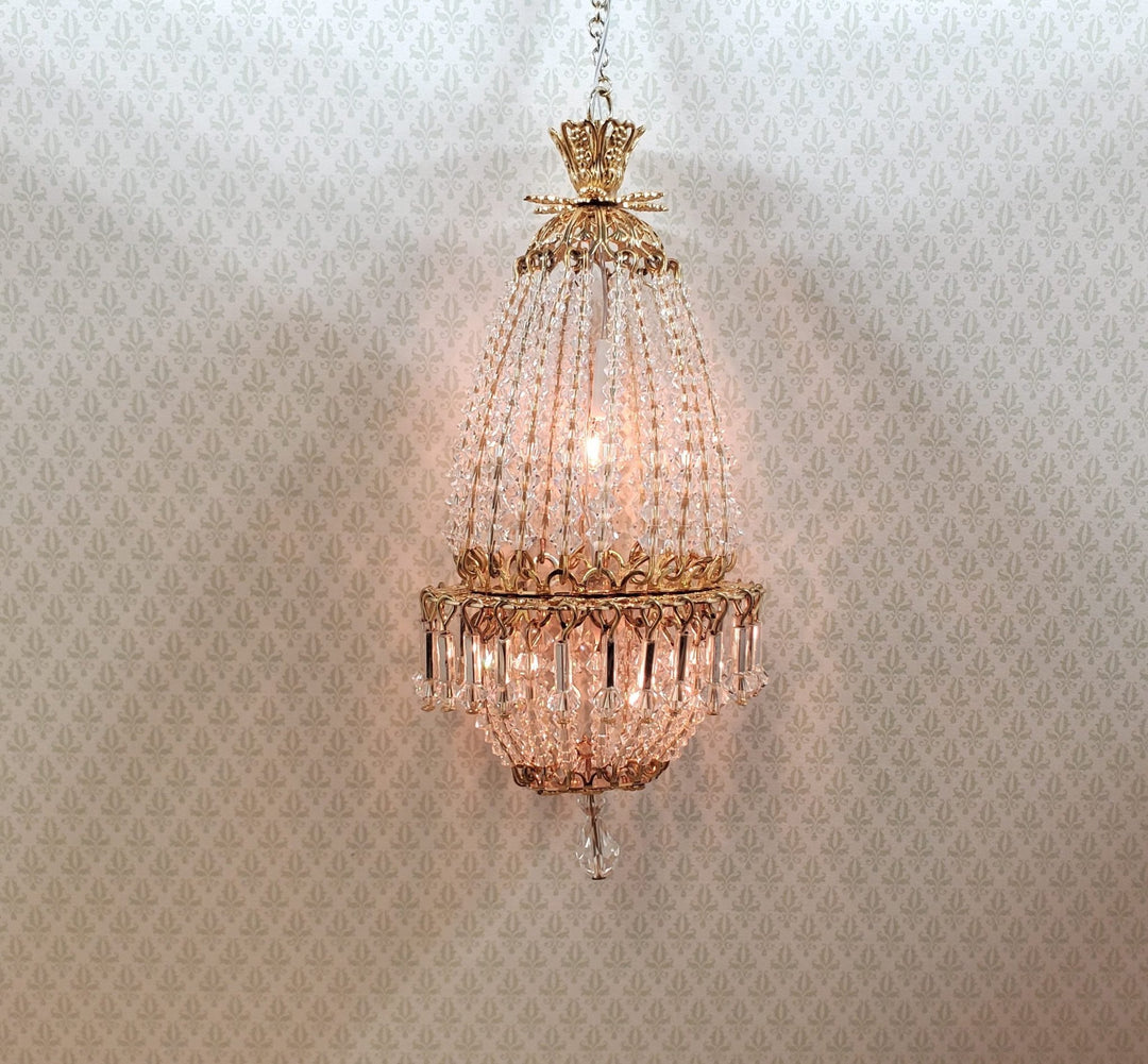 Dollhouse Crystal Chandelier "Daphne Deluxe" Real Glass 12 Volt 1:12 Scale - MiniatureCrush