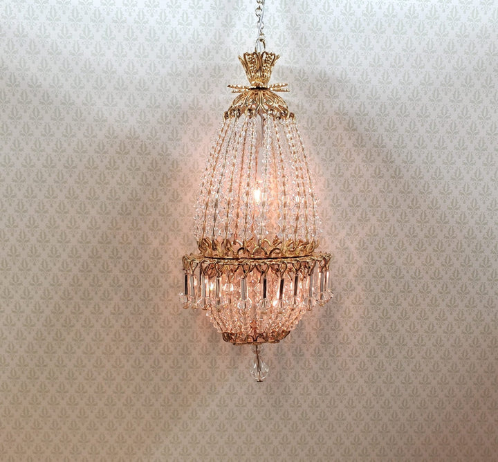 Dollhouse Crystal Chandelier "Daphne Deluxe" Real Glass 12 Volt 1:12 Scale - MiniatureCrush