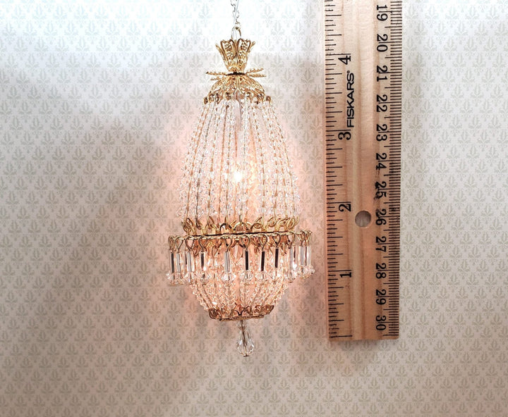 Dollhouse Crystal Chandelier "Daphne Deluxe" Real Glass 12 Volt 1:12 Scale - MiniatureCrush